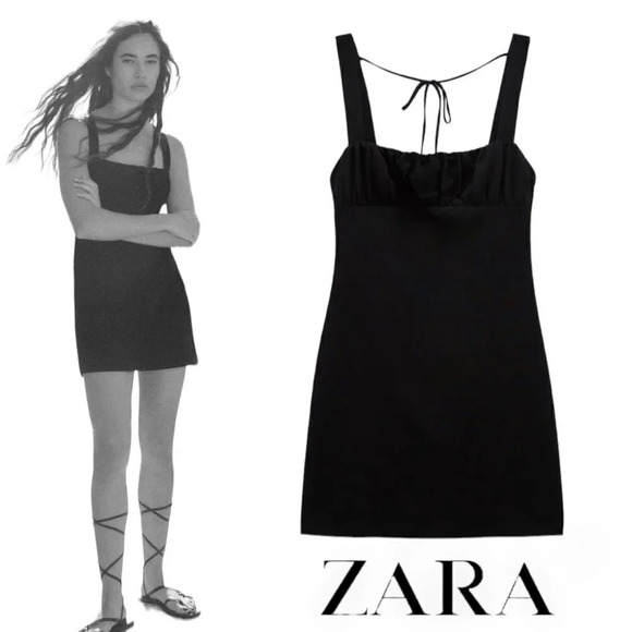 ZARA | Black | LINEN BLEND SHORT DRESS - Picture 1 of 10